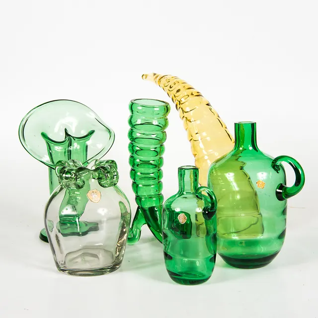 VASER, 6 delar, grönt/brunt glas, bl.a. Trelleborg.