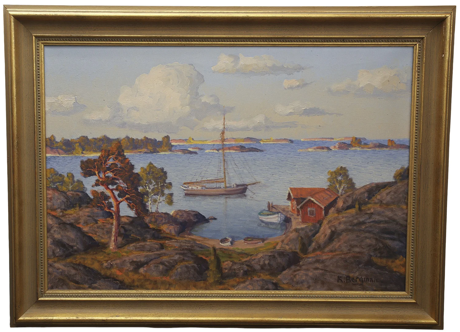 KARL BERGMAN. Skärgårdslandsskap, olja på duk, signerad K. Bergman. — Paintings — Limhamns Auktionsbyrå