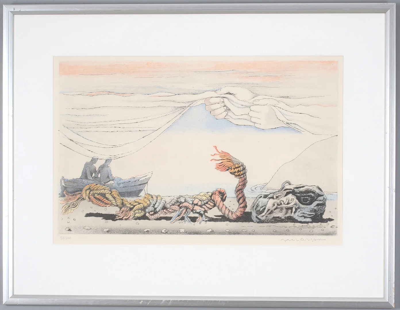 AXEL OLSON. "Vindfläkt", färgetsning, signerad och numrerad 58/260. — Engravings & Prints — Stadsauktion Sundsvall