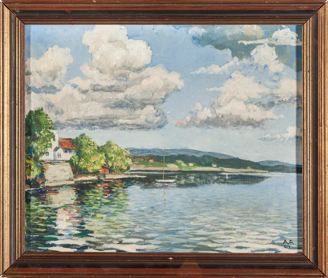 Aamodt, Asbjørn — Sommerdag ved sjøen, 1942 — Kunst/Maleri — Blomqvist
