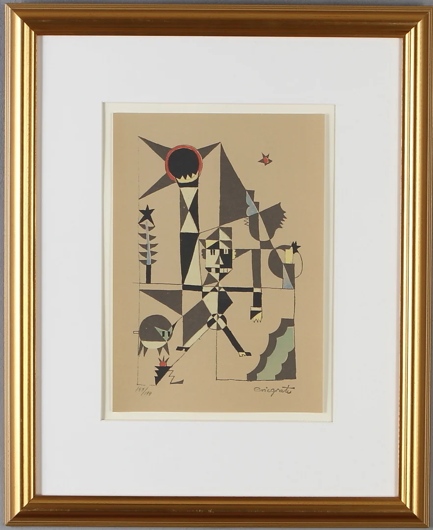 ERIC GRATE. Komposition, färglitografi, stämpelsignerad och numrerad 143/199. — Engravings & Prints — Auktionshuset Kolonn