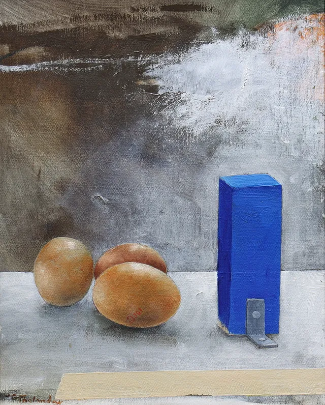 PER GUNNAR THELANDER. "Tre ägg", olja på duk, signerad, 1995.