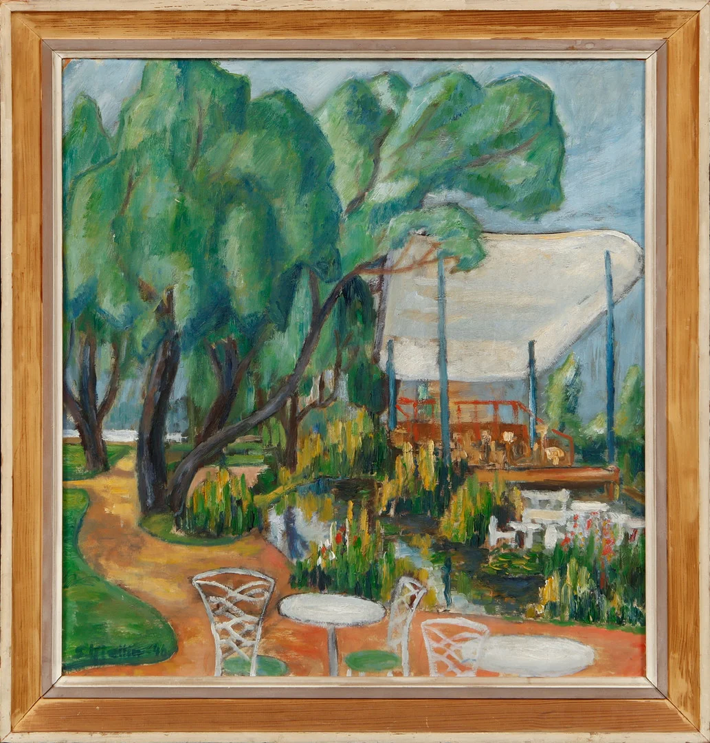 STIG KJELLIN. "Musikpaviljongen" Berzelii park, olja på pannå, signerad och daterad -40. — Paintings — Göteborgs Auktionsverk