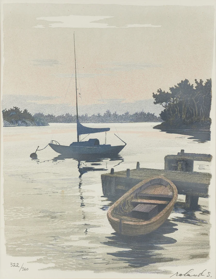 ROLAND SVENSSON (1910-2003): "Sommarafton Tornö", signerad och numrerad roland S 322/360, färglitografi. — Engravings & Prints — Crafoord Auktioner Stockholm