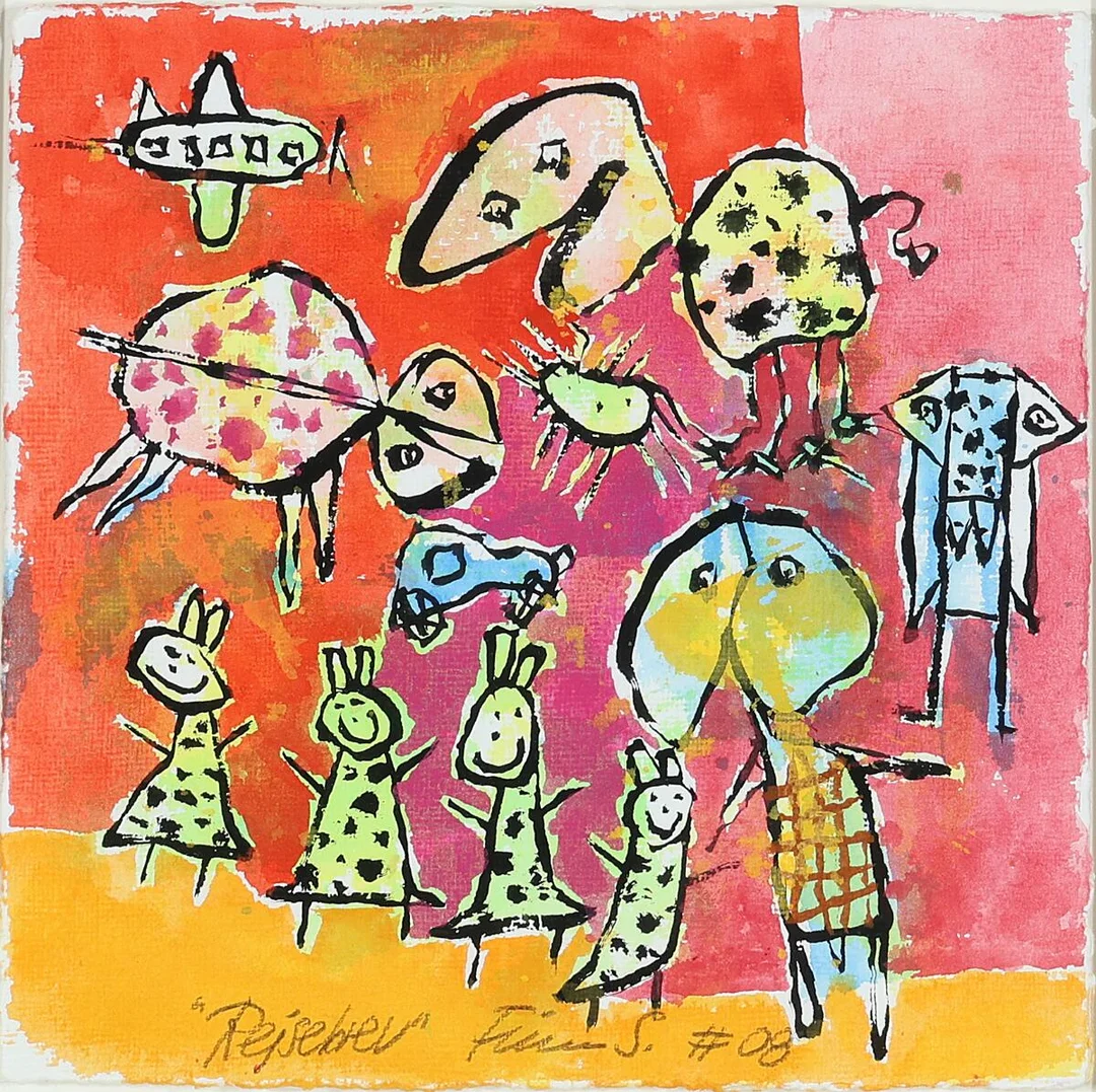 'Rejsefeber'. Two compositions. Signed Finn S. 08. Watercolour on paper. Sheet size 25×25 cm. (2) — Modern Paintings/Modern art — Bruun Rasmussen