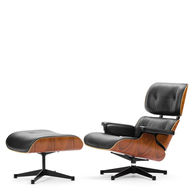 Charles & Ray Eames, fåtölj med fotpall, "Eames Lounge Chair", Vitra, 2000-tal.