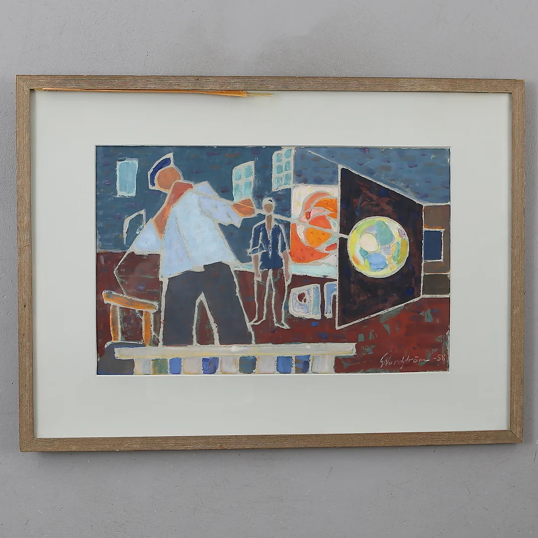 GUNNAR NORDSTRÖM. Glasblåsare, blandteknik, signerad och daterad -58. — Paintings — Auktionshuset Kolonn