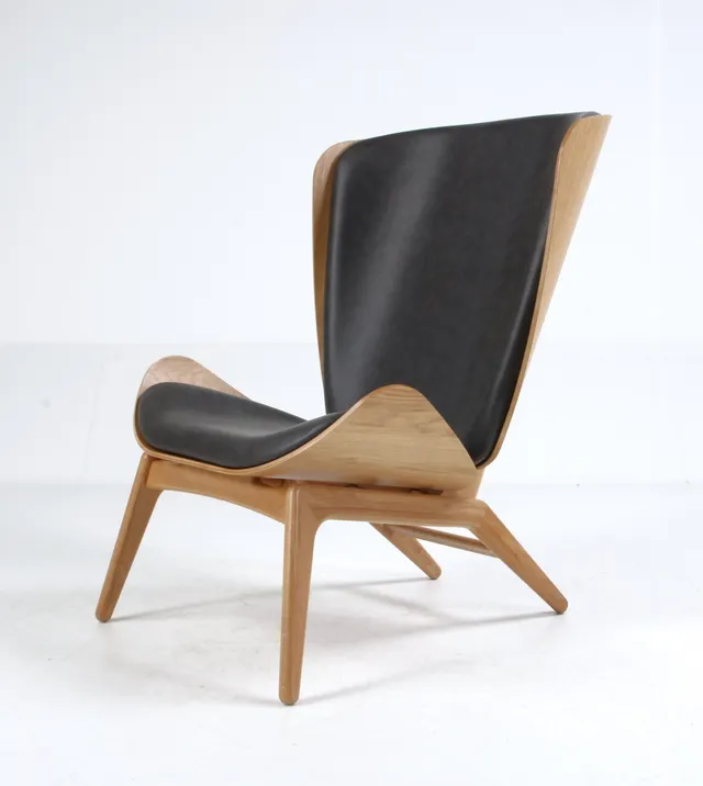 Tor Hadsund for Umage. High armchair model 'The Reader', oak wood and mocha colored leather