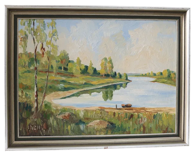 JOHN MALM. Olja på pannå, Harnäs Furuvik, signerad.