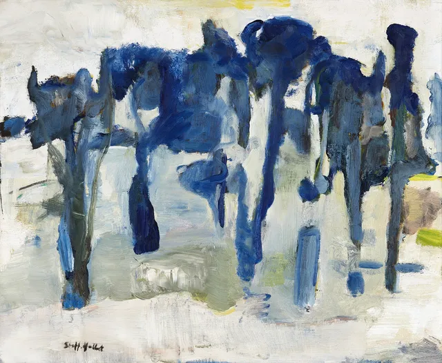 STAFFAN HALLSTRÖM (1914-1976). "Snölandskap med Skaftö", signerad, olja på pannå.