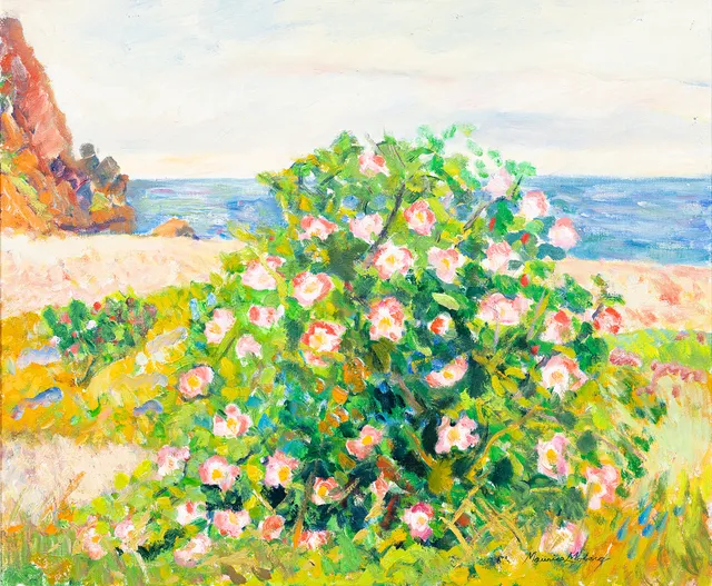 MAURICE MOBERG (1923-2014). "Rosenbuske", olja på duk, signerad.