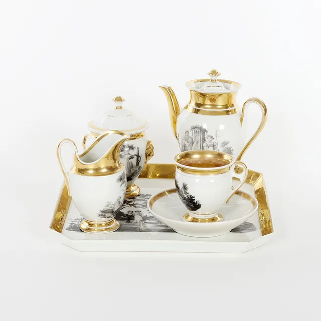 SERVISDELAR, 6 st, porslin, senempire, Frankrike 1800-tal.