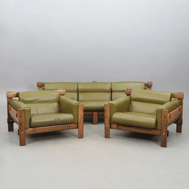 PERCIVAL LAFER. Soffa & fåtöljer, 3 delar,"MP-51",jakaranda ,1970 -tal,L'Atelier, Brazil.