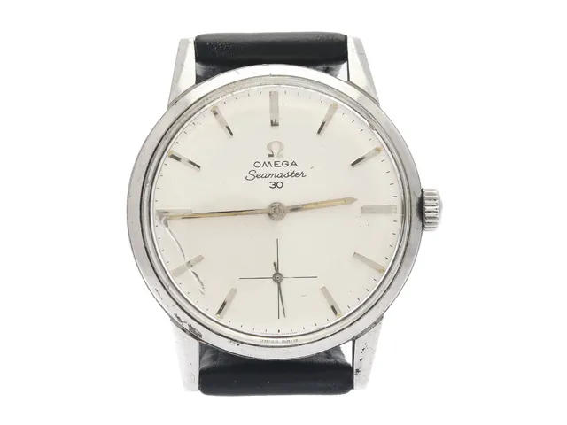 OMEGA, Seamaster 30, Cal 269, Serie nr. 20216779, Ref nr. ST 125.0003, Boett nr. 125.003-62, herrur, 35 mm, stål, manuell, plexiglas (skadat), liten sekundvisare, skadad urtavla, läderband, ca 1962, box.