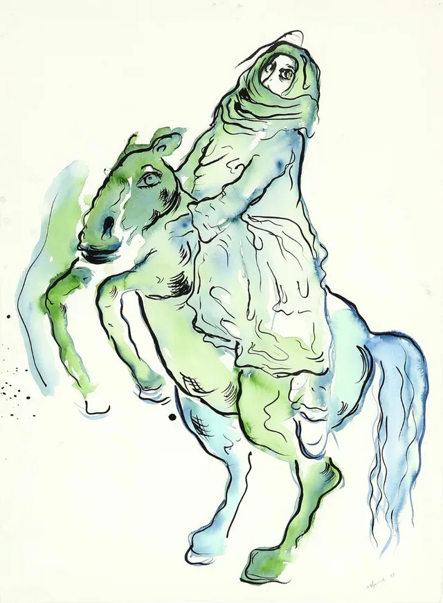 Untitled. Signed Bjarne Melgaard 97. Mixed media on paper. Sheet size 77×56 cm.