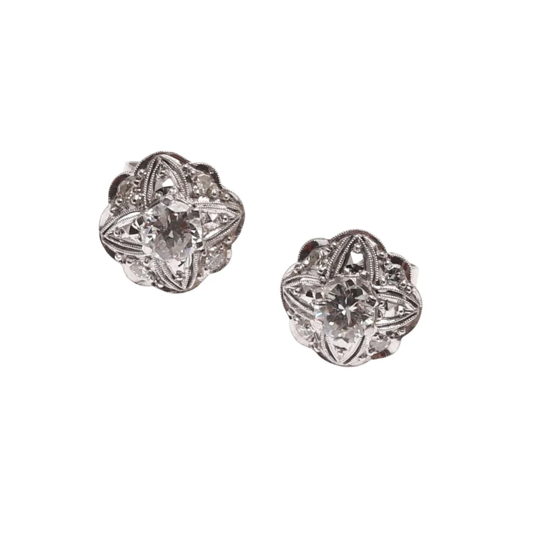 A PAIR OF DIAMOND CLUSTER STUD EARRINGS. — Earrings — Lawrences Auctioneers