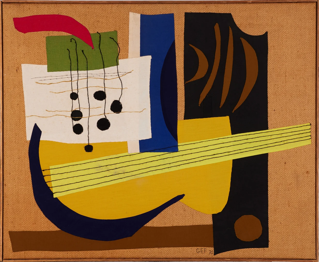 GUNILLA EKSTRÖMER FÜRST (FÖDD 1933). Melodi, assemblage, textil, signerad och daterad "GEF -70". — Other — Stockholms Auktionsverk Magasin 5