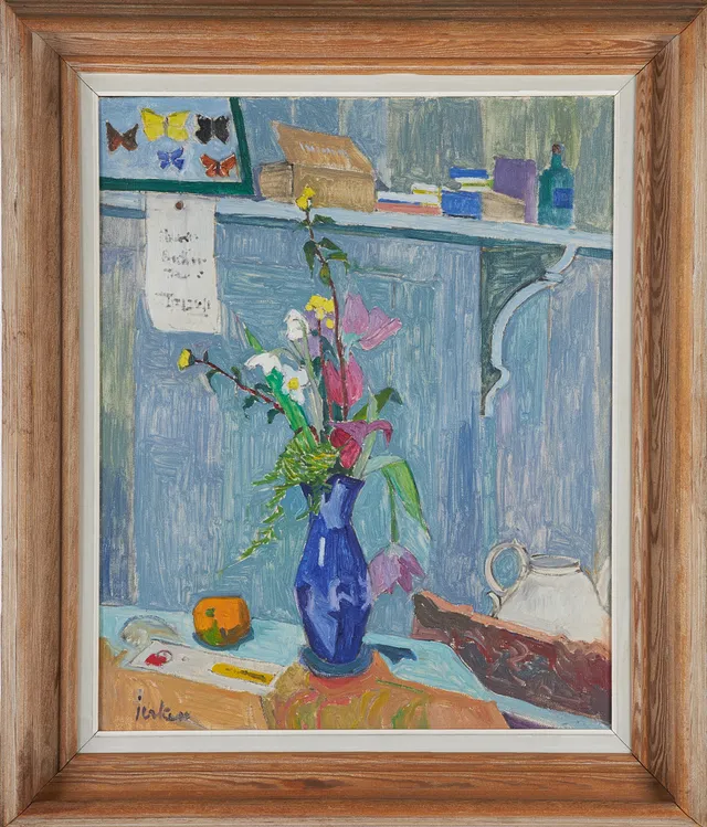 ERIK JERKEN. BLOMSTERSTILLEBEN, olja på duk, signerad.