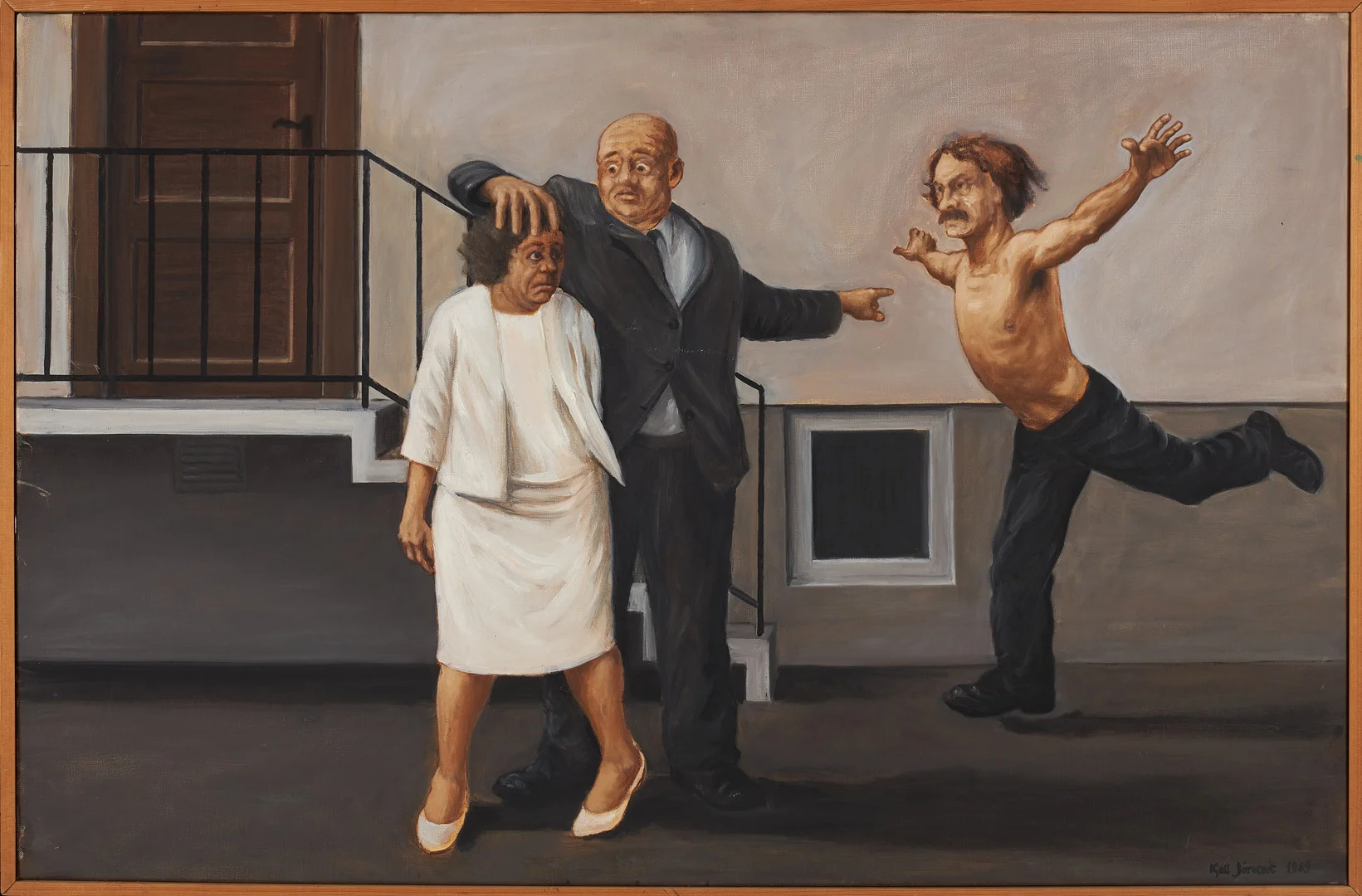 KJELL JÖRSTEDT (1943-2022). "Skyll inte på generationsklyftan", olja på duk, signerad och daterad 1969. — Paintings — Stockholms Auktionsverk Sickla