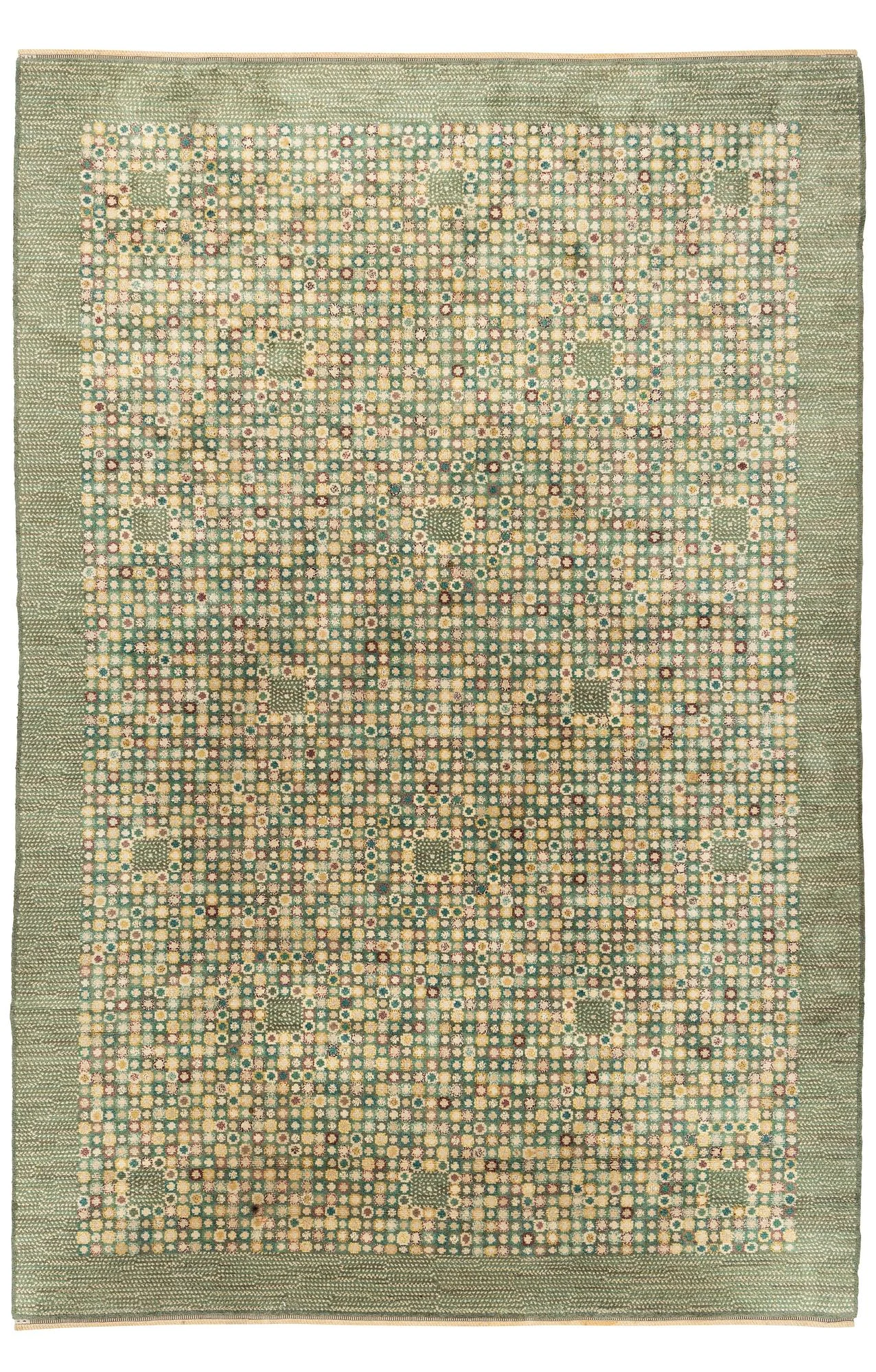 Barbro Nilsson, matta, "Bankrabatten grön", flossa, ca 441 x 300 cm, signerad AB MMF BN. — Bukowskis