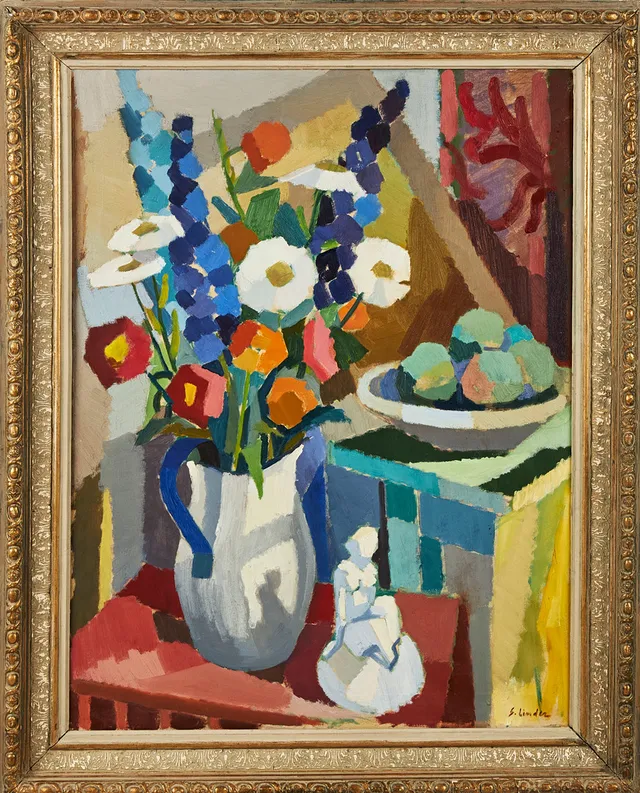 SVEN LINDER. Blomster stilleben, olja på duk, signerad.