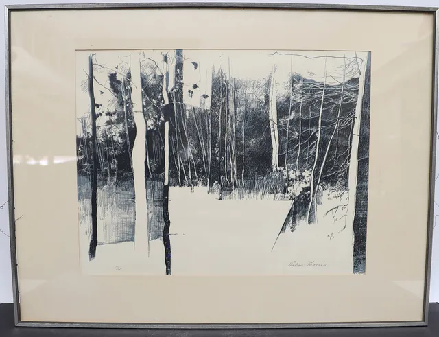 HÅKAN THORÉN. Skogsbild, färglitografi, signerad och numrerad.