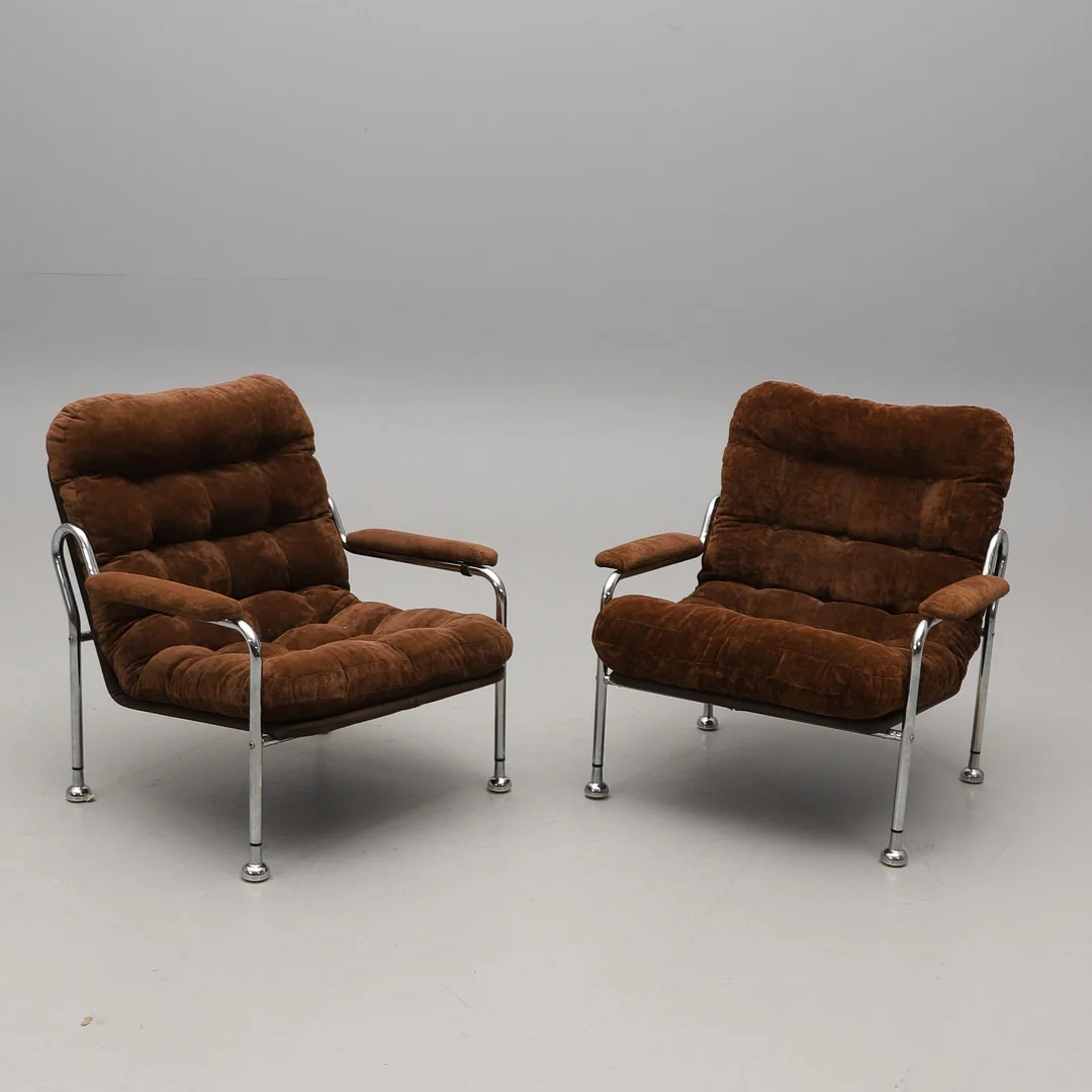 BO EIGERT. FÅTÖLJER, ett par, "Stålbo", B. Eigert AB, Hova. — Armchairs & Chairs — Crafoord Auktioner Malmö