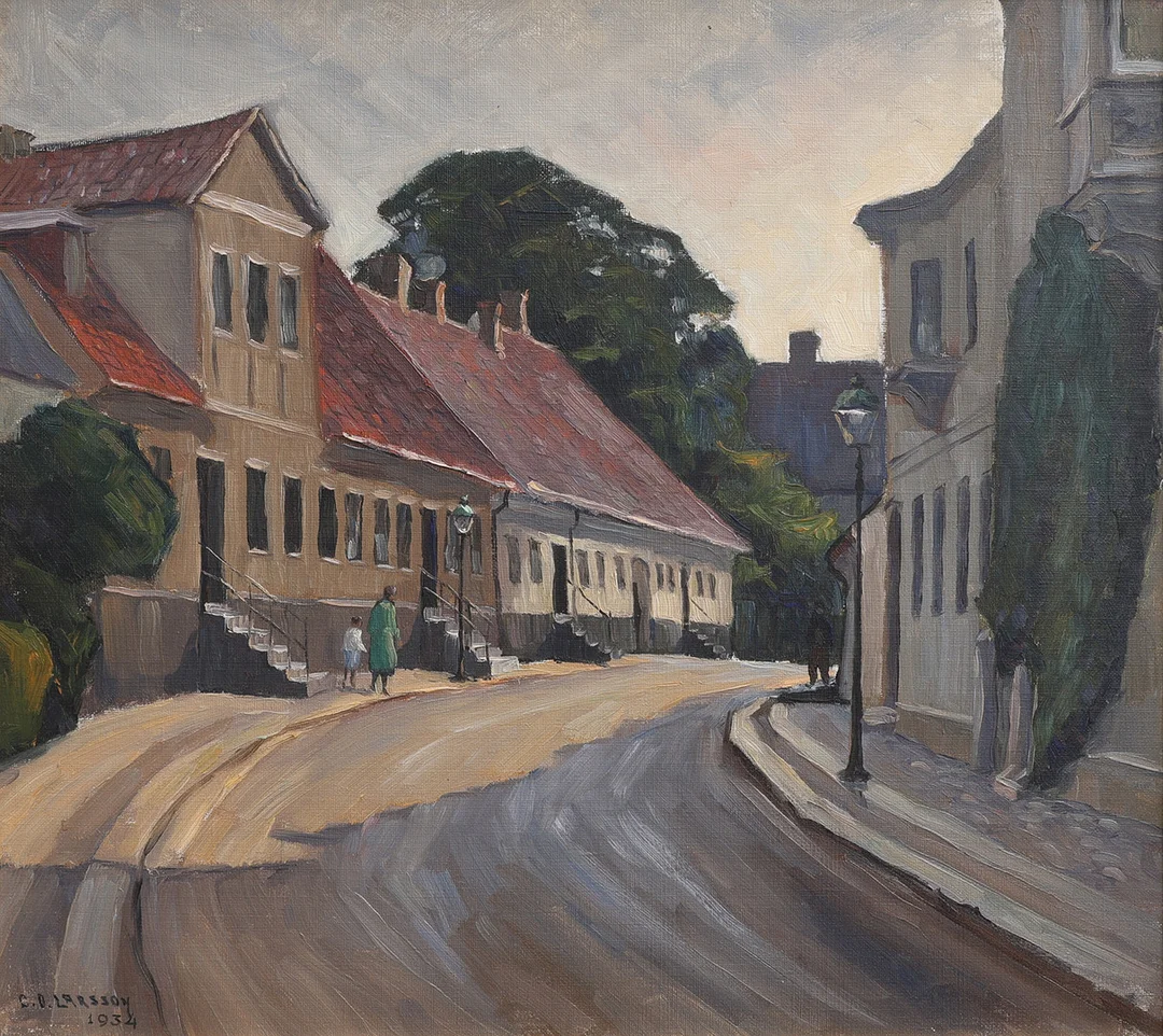 CARL OSCAR LARSSON. "TOMEGAPSGATAN, LUND", 1934. — Paintings — Crafoord Auktioner Lund