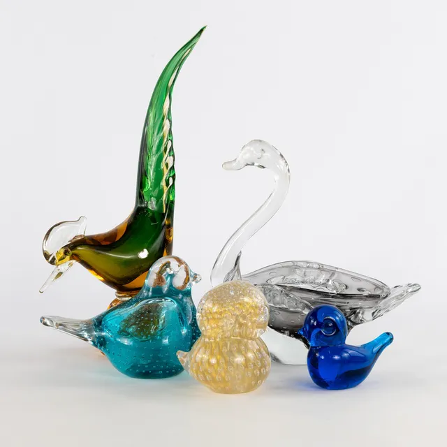 FIGURINER, 5 st, fåglar, bl a Murano.