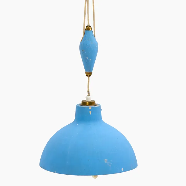 TAKLAMPA, modell 12159, Arvid Böhlmarks lampfabrik, 1940-tal, blålackerad, höj- och sänkbar.