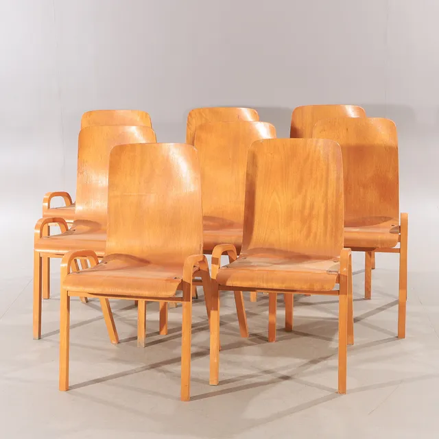 STOLAR, 8 stycken, formpressad teak, Svängsta Stilmöbler.