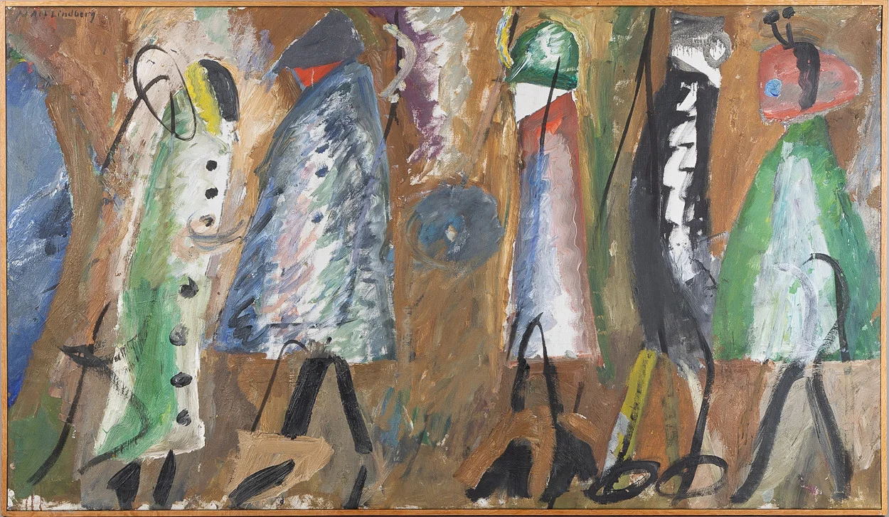 ALF LINDBERG (1905-1990). Komposition med figurer, olja på duk. — Paintings — Stockholms Auktionsverk Helsingborg