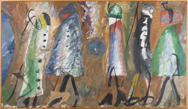 ALF LINDBERG (1905-1990). Komposition med figurer, olja på duk.