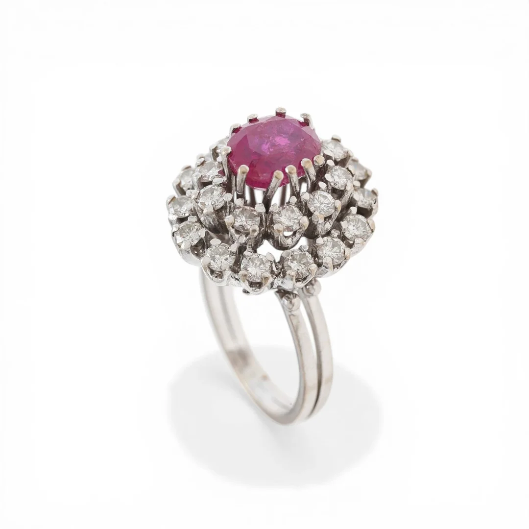 Ruby and diamonds rosette ring. — Rings — Balclis
