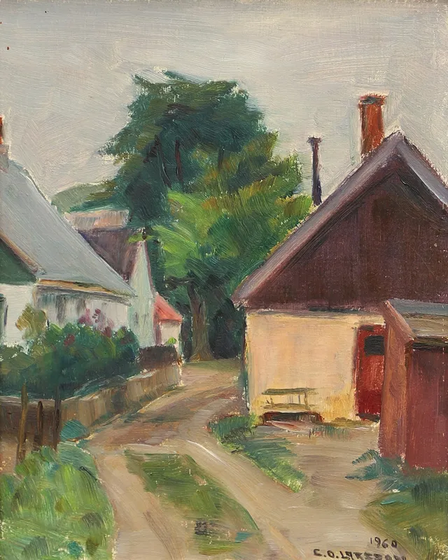 CARL OSCAR LARSSON. Motiv från Kåseberga by, olja på pannå, signerad och daterad 1960.