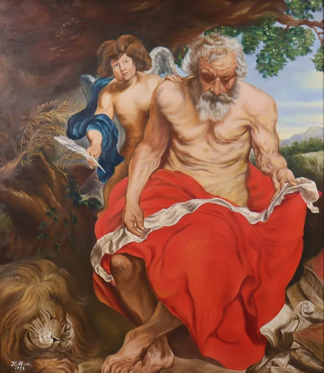 KARL ANDERSSON. olja på pannå, efter Anthony van Dyck “Saint Jerome”.