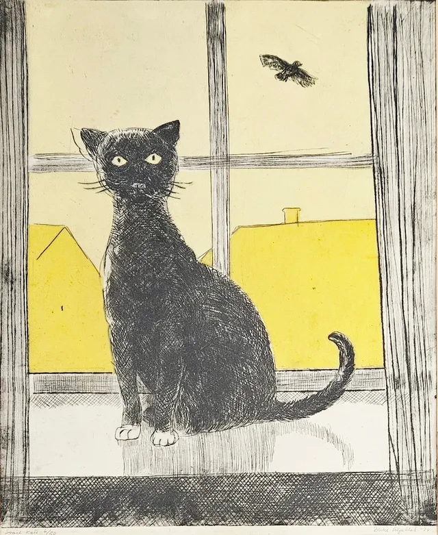 BERTIL LILJEBLAD. "Svart katt". Färglitografi, signerad Bertil Liljeblad, numrerad 6/20 och daterad -74.