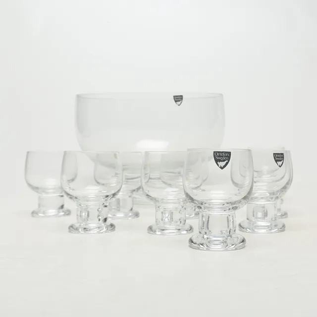 SERVISDELAR, totalt 10 st, glas, Orrefors.
