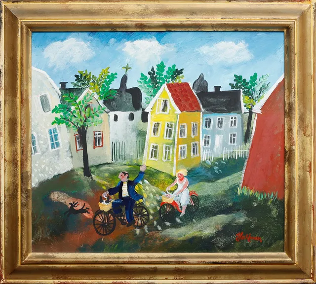 ANDERS HULTMAN. "Söndagsutflykt", olja på pannå, signerad.