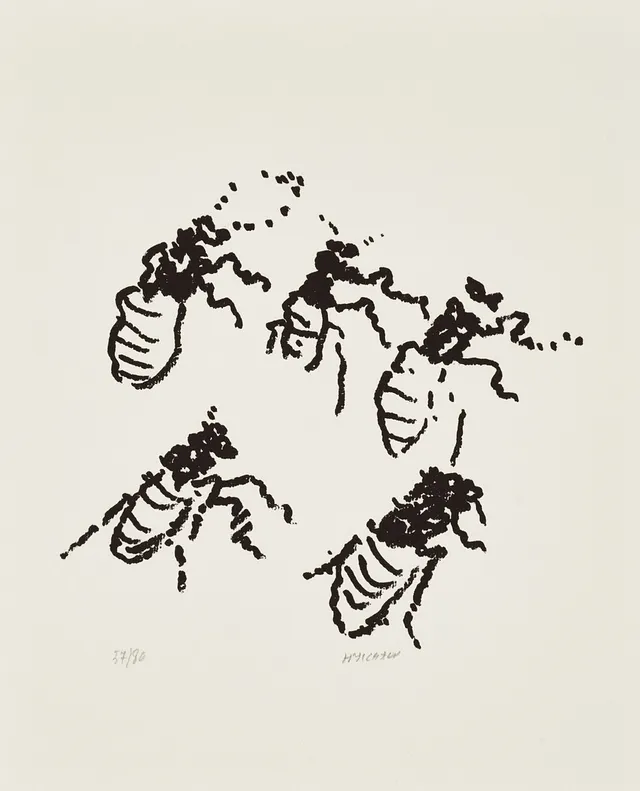 HENRI MICHAUX (BELGIEN, 1899-1984). "Par la voie des rythmes", 1974, signerad och numrerad H Michaux 57/80, Fata Morgana, Montpellier, litografi.