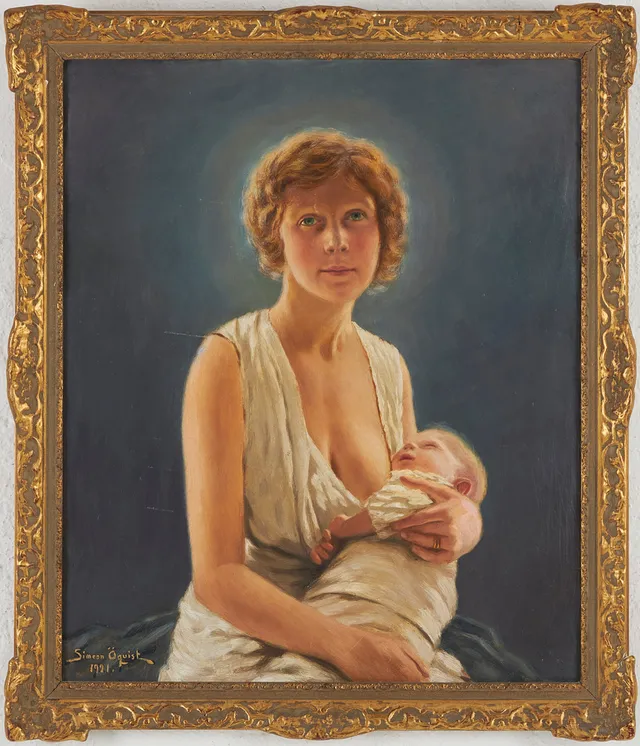 SIMEON ÖQUIST. Kvinna med barn, olja på duk, signerad och daterad 1921.