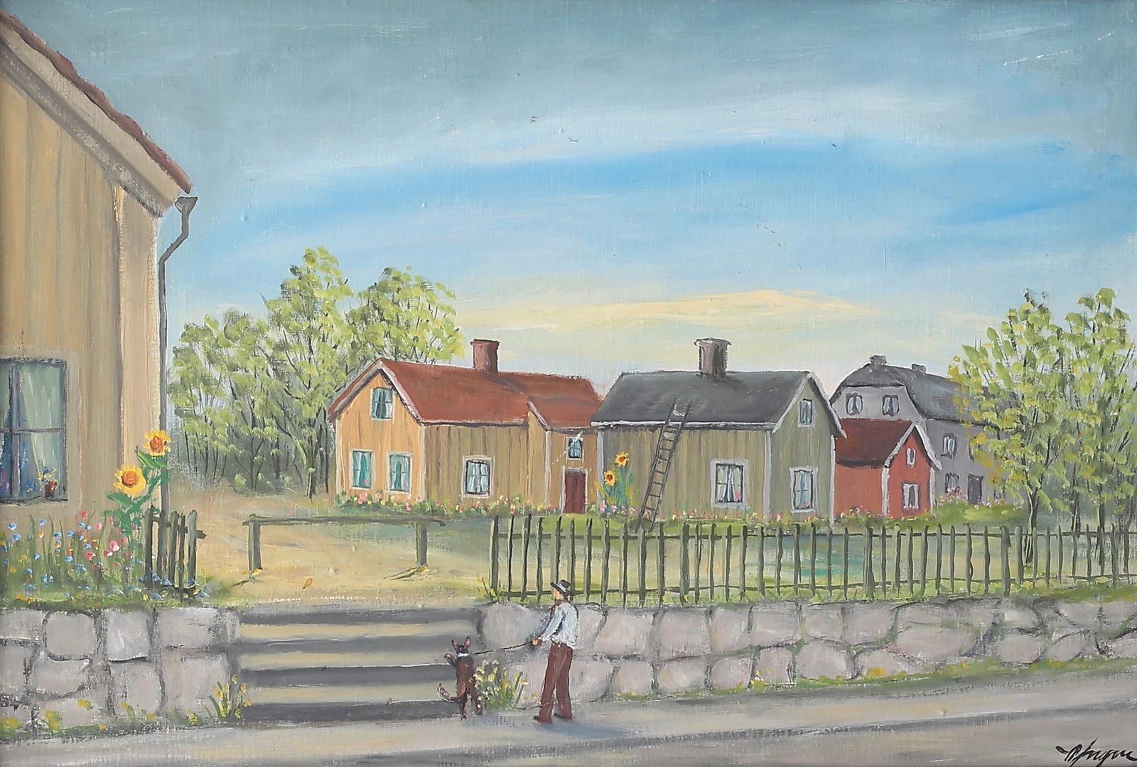 YNGVE JOHANSSON. Sandgärdsgatan, Växjö. Olja på pannå, signerad. — Paintings — Växjö Auktionskammare