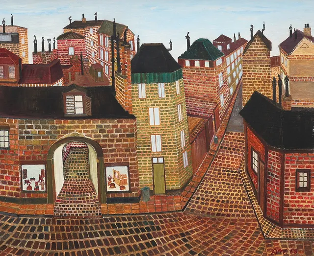 ARVID WIDERBERG. stadsmotiv, olja på pannå, signerad 58.