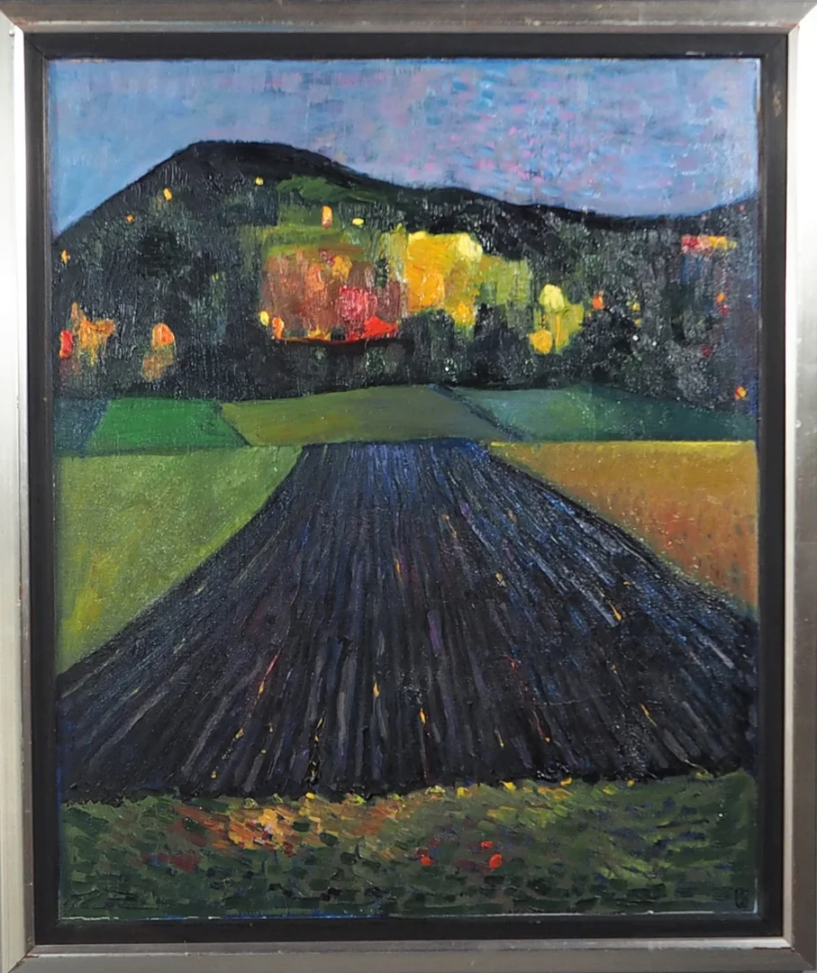 OLLE GUSTAFSSON. olja på duk, "Höstfåror -86", signerad. — Paintings — Lysekils Auktionsbyrå