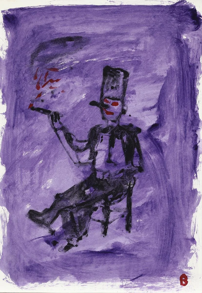 Untitled. Signed B. Handcoloured print. Sheet size 51×35 cm. Unframed. — Modern Prints/Modern art — Bruun Rasmussen