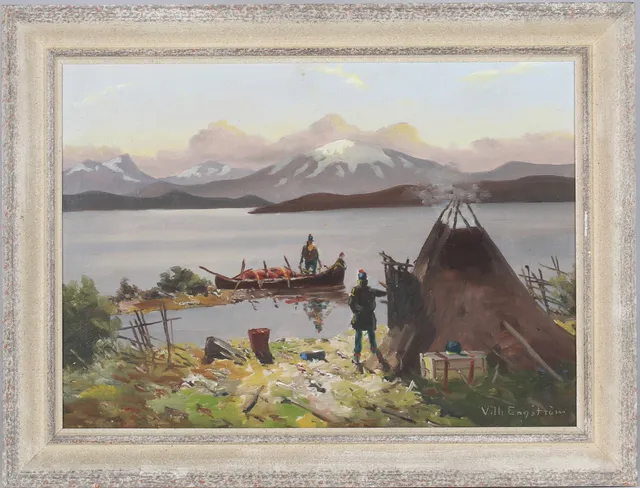 VILHELM ENGSTRÖM. Sameläger, olja på duk, signerad.