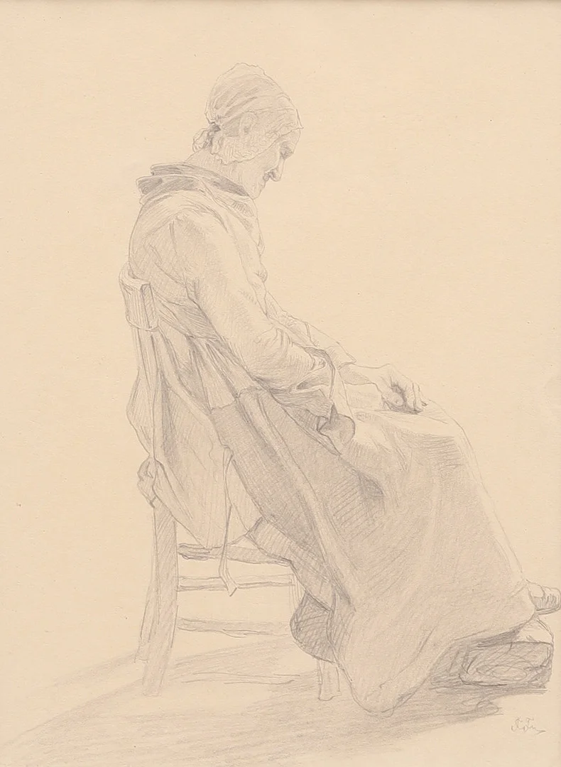 FERDINAND FAGERLIN. Sittande kvinna, blyertsteckning, signerad. — Drawings — Crafoord Auktioner Malmö