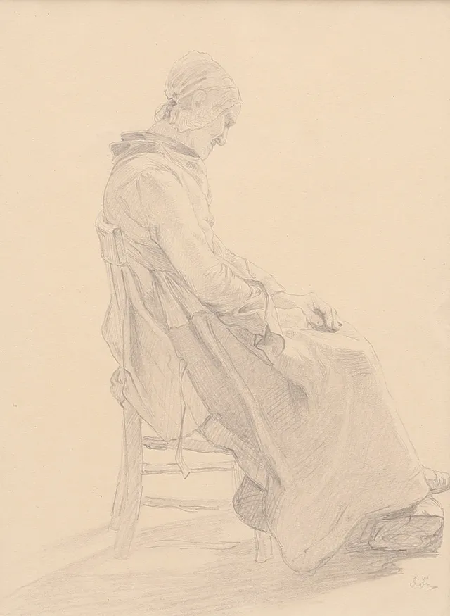 FERDINAND FAGERLIN. Sittande kvinna, blyertsteckning, signerad.
