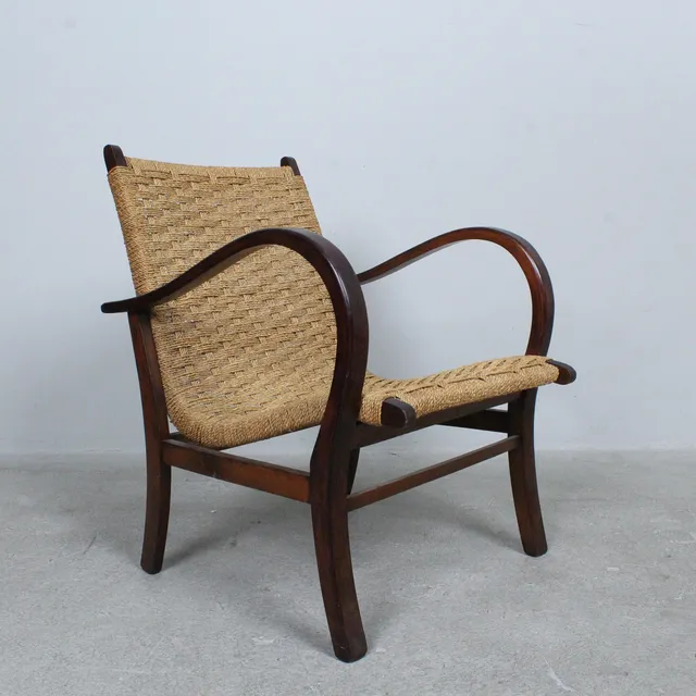 ERICH DIECKMANN. IM STIL VON. Sessel mit Kordel Sitzfläche, 1950er, Deutschland.