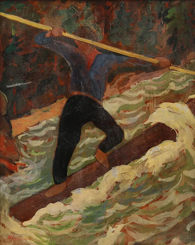 GUSTAV BÖRTNER. Timmerflottare, olja på pannå, signerad Börtner.